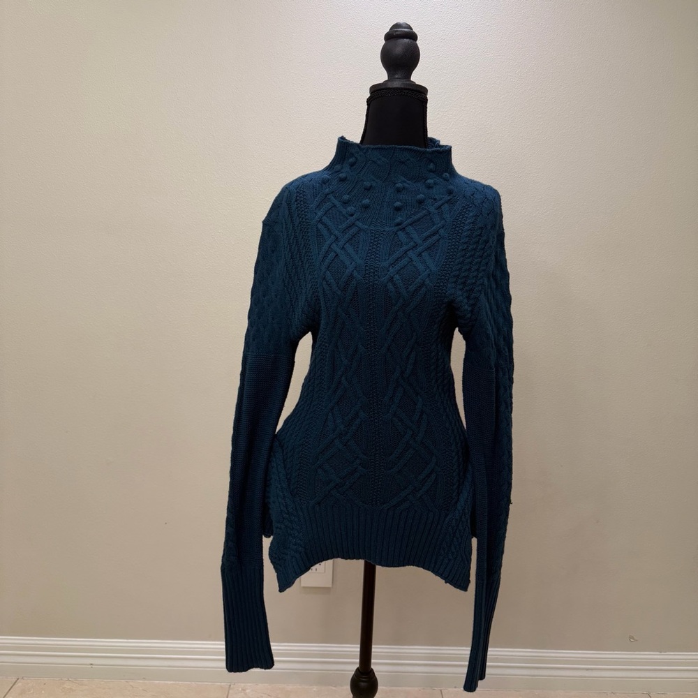 BCBGMaxAzria Maylin Cable Turtleneck Sweater Dark Teal